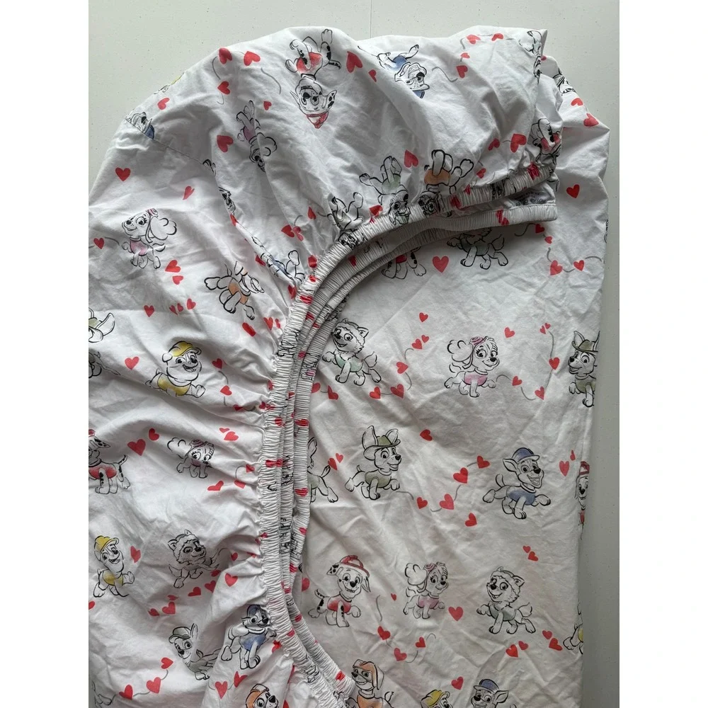 Pottery Barn Kids PAW PATROL Hearts VALENTINES TWIN FITTED Sheet Organic Cotton